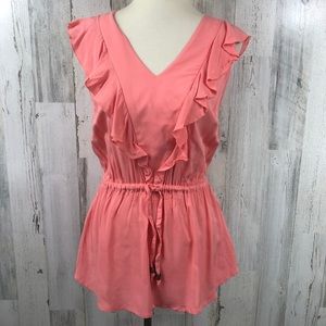ModCloth Pink Blouse Top Shirt Women's Flutter Cap Sleeve V‎ Neck Sz S